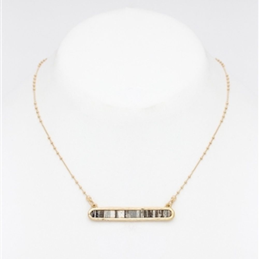 Black White and Gold Suede Bar Necklace 16"-18"